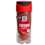 Ground McCormick Cayenne Pepper in a spice jar, showing vibrant red chili powder used for cooking and seasoning.