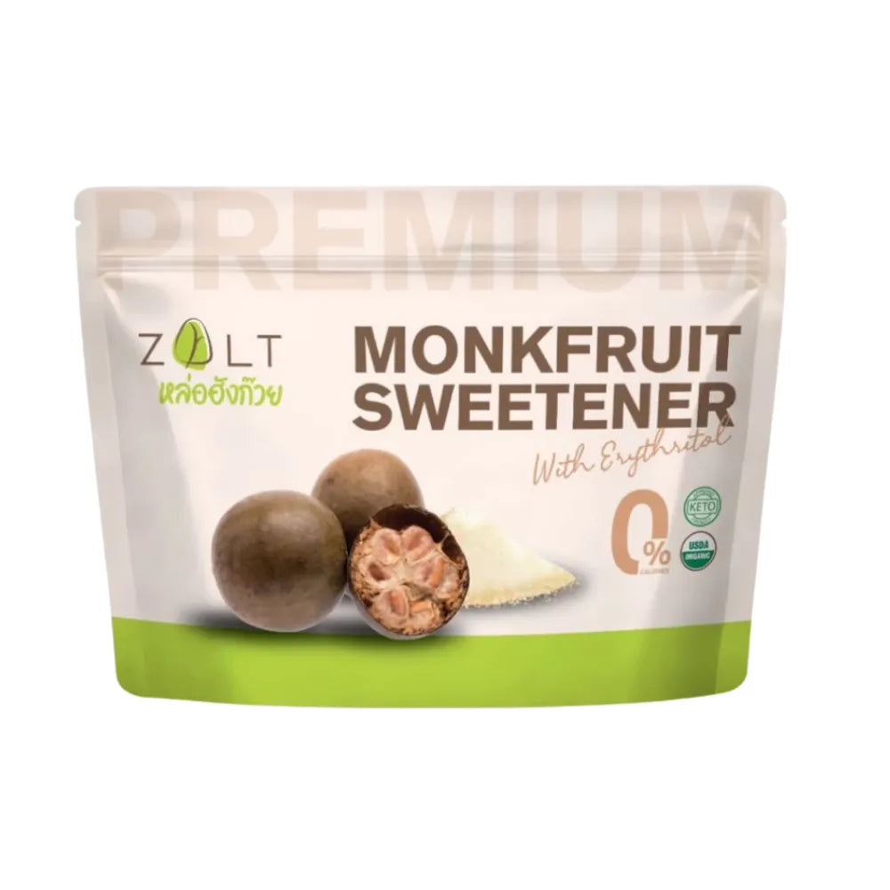 Zalt Luang Han Guo Sugar in dried grocery packaging, showcasing the product with a certification label for quality assurance.