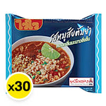WAIWAI Minced Pork Tom Yum Instant Noodles 60g pack, dry grocery, showing the noodle package with flavor and branding.