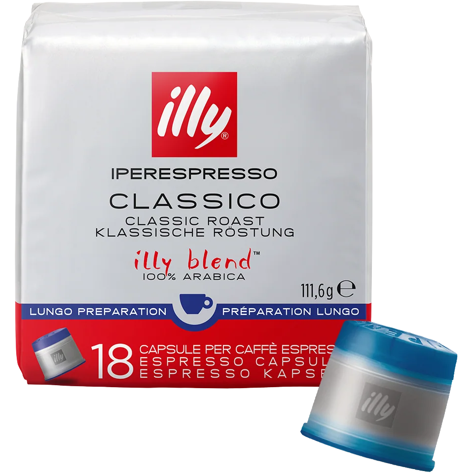 Illy Lungo Iperespresso capsule coffee drink in a clear glass, showcasing the rich, dark coffee and crema topping.