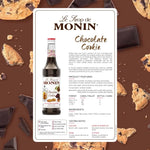 Bottle of MONIN Chocolate Cookies Syrup in 700ml bottle, ideal for baking and coffee flavoring in dry grocery products.
