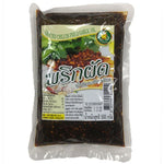Makro Ground Chili in Fried Garlic Oil 500g jar, dry grocery product with spicy chili and garlic oil visible in the image.