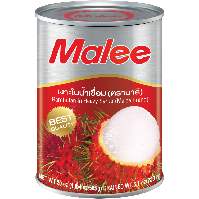 Canned Malee Rambutan in heavy syrup, sweet tropical fruit packed in syrup, ready for dessert or snacking.
