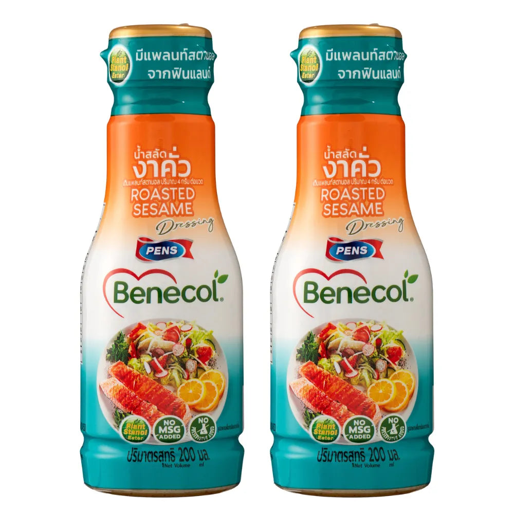 Benecol Roasted Sesame Salad Dressing 200g, two bottles, creamy sesame flavor, ideal for salads and healthy cooking.