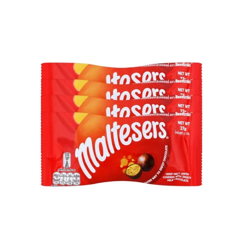 Maltesers Chocolate snack box featuring crunchy malt balls coated in smooth milk chocolate, ideal for dry grocery and confectionery.