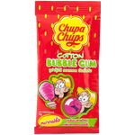Assorted Chupa Chups Cotton Bubble Gum packets with colorful packaging, featuring strawberry flavor and other fruit varieties.