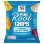 3c Freshfarm Mixed Root Chips with sea salt, a crunchy confectionery snack featuring colorful root vegetable slices.
