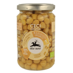 Cooked organic chickpeas in a bowl, offered by Alce Nero, showcasing their natural texture and light color.