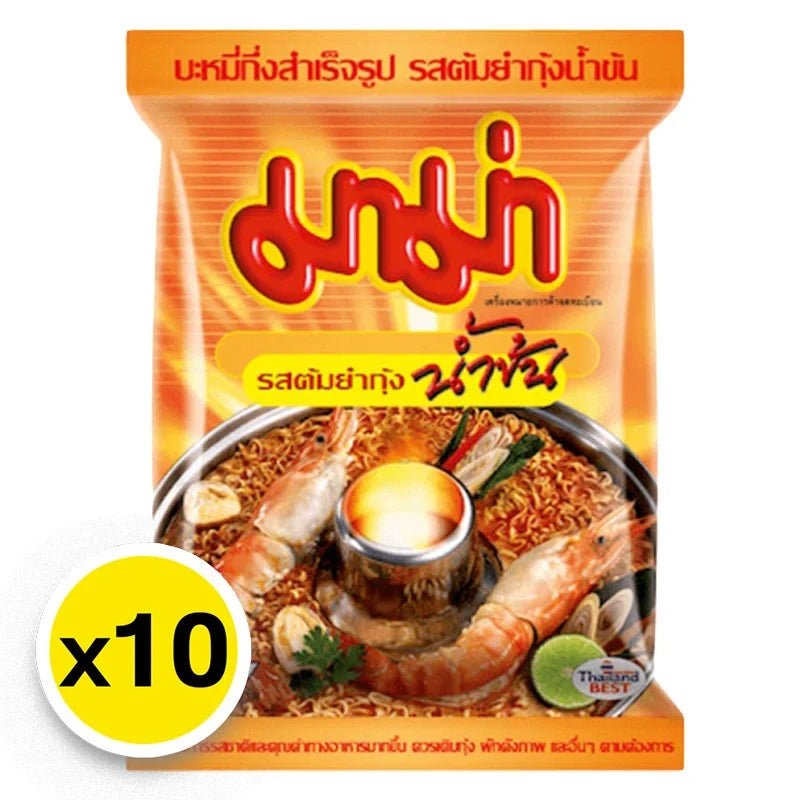 MAMA Mama Tomyum Kung Namkon 55g instant dry noodle packs, featuring spicy seafood flavor in a colorful packaging.