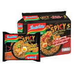 Pack of five Indo MIE Mi Goreng Spicy Chicken instant noodle packets, dry grocery, with spicy chicken flavor packaging.