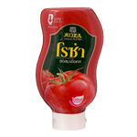 Roza Squeeze Tomato Ketchup Sauce bottle for groceries with red ketchup visible in a clear squeeze bottle.