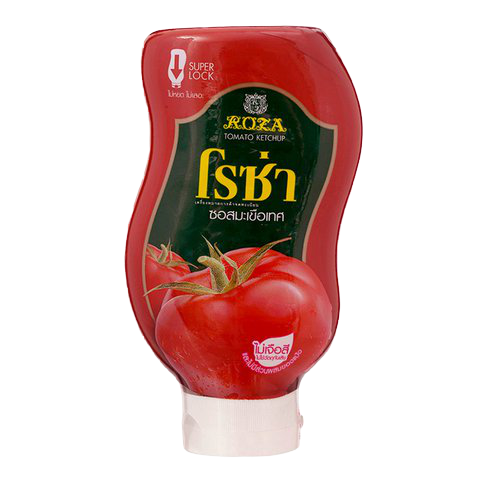 Roza Squeeze Tomato Ketchup Sauce bottle for groceries with red ketchup visible in a clear squeeze bottle.