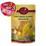 Sriwanna soft dried mango, dry grocery product, close-up of golden dried mango slices.