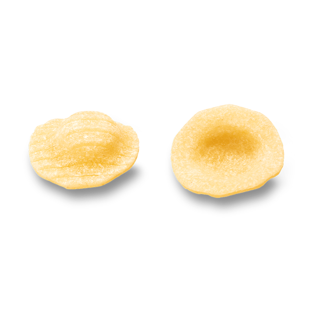 De Cecco Orecchette pasta #91 in a grocery image, featuring the short, curled pasta shape in a clear view.