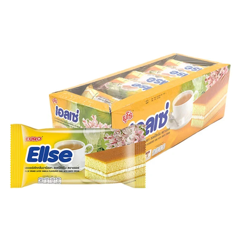 Ellse Vanilla Layer Cake snack pack, 15g x 24, dry grocery snack with layered cake flavor and vanilla taste.