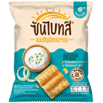 Sunbites Baked Multigrain Snack with Sour Cream and Onion flavor, showing the crunchy snack pieces in a colorful package.