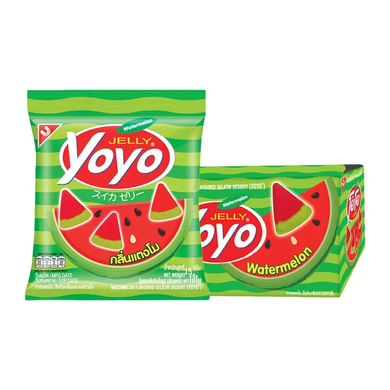 Yoyo Gummy Watermelon flavor 15g snack pack, colorful watermelon-shaped gummies from YOYO, perfect for confectionery lovers.