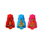 Flip POP Candy Fruity blackcurrant, cola, and strawberry flavored snacks in 25g packs, shown in colorful packaging.