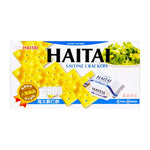 Haitai Saltine Crackers 141g box, dry grocery snack with crispy, salted crackers for snacking or cooking.