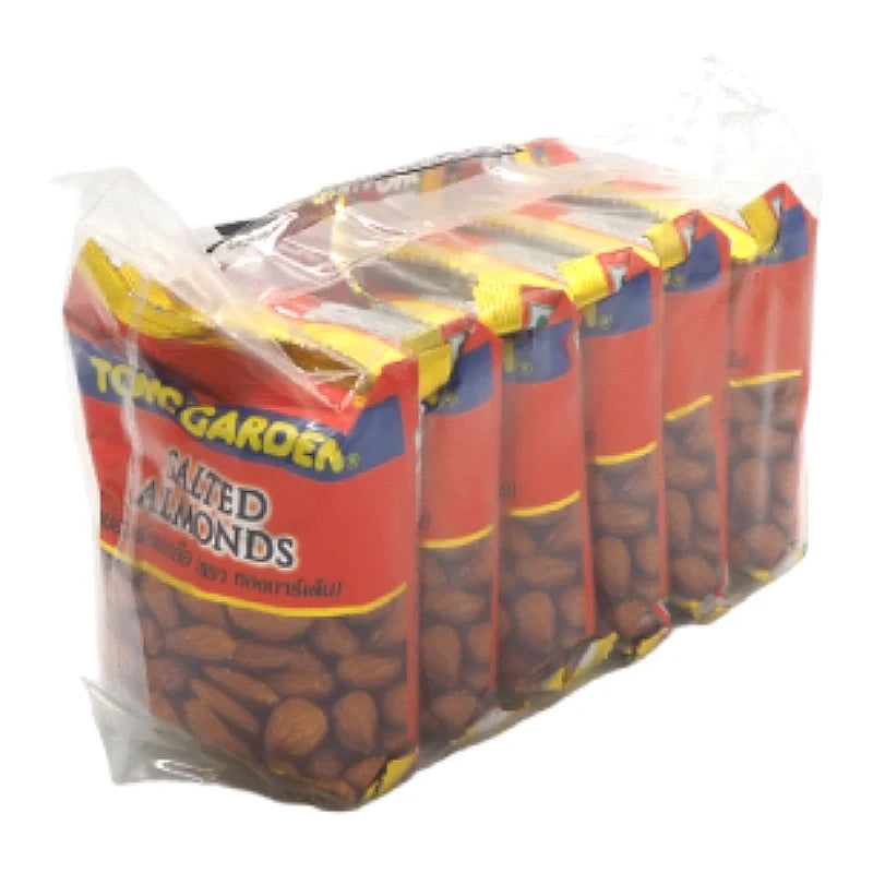 Tong Garden Salted Almonds in 35g snack packs, featuring roasted almonds coated with salted flavor, perfect for dry grocery and snacks.