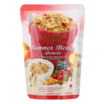 Diamond Grains Summer Berry Granola in a clear bowl, showcasing golden oats, dried berries, and crunchy texture.