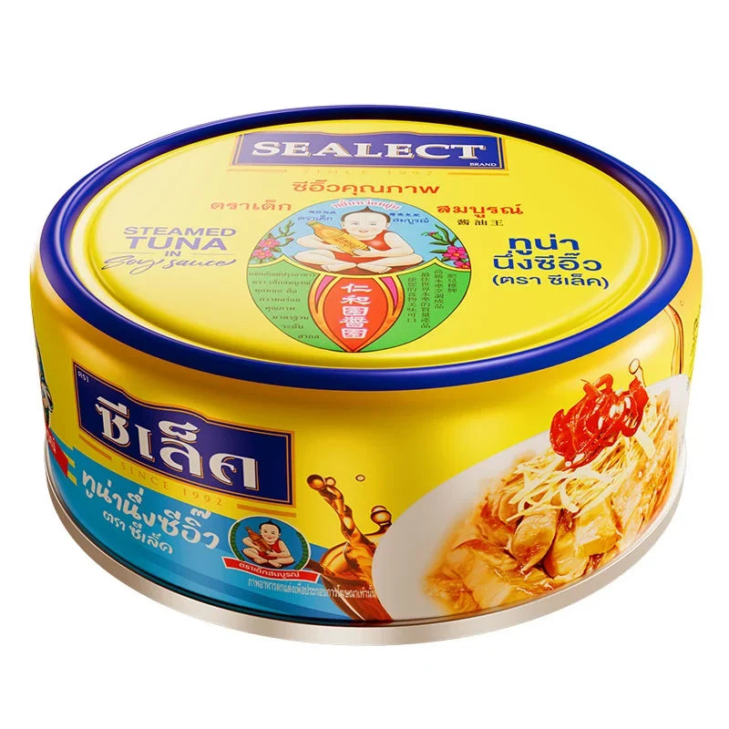 Sealect Tuna Soy Sauce 100g pack, showcasing the dark soy sauce in four sealed sachets for dry grocery use.