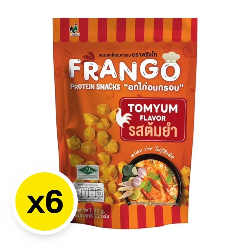 FRANGO Frango Chicken Protein Snack Tomyum flavor, 22g x6 packs, dry grocery snack with spicy, tangy flavor, poultry protein snack, product image