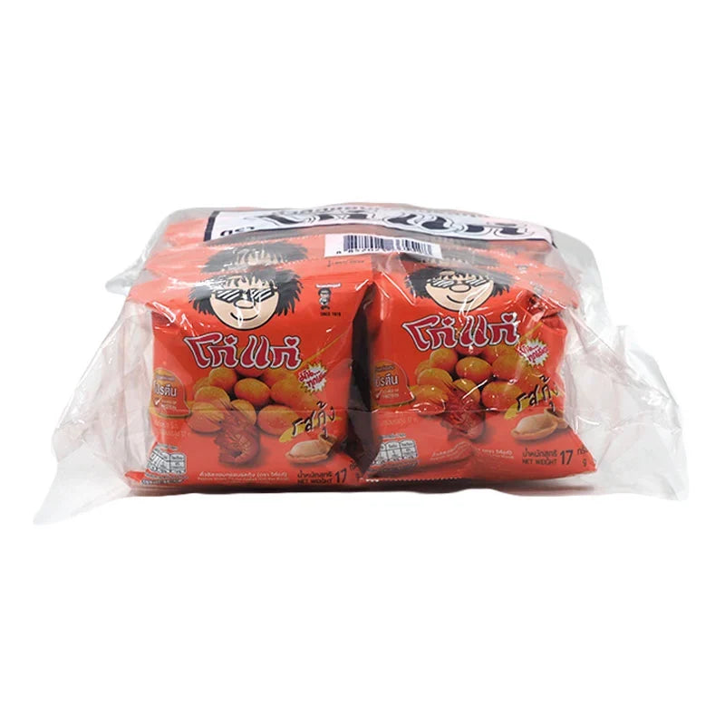 Kohkae Coated Peanuts Shrimp Flavor 17g snack pack, dry grocery, crunchy confectionery with shrimp seasoning, 12-pack.