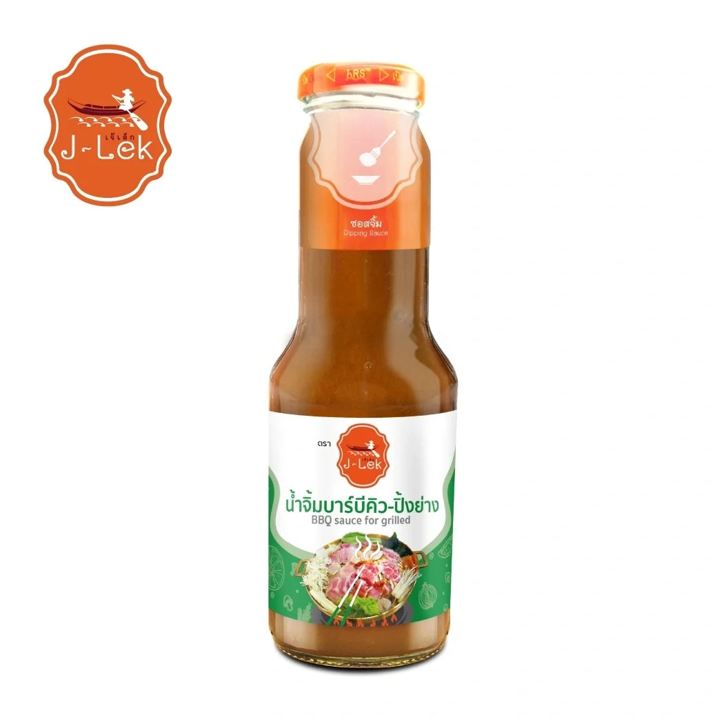 J-LEK Jae Lek Barbecue Sauce in a 340g bottle, ideal for grilling and enhancing flavor in dry grocery cooking.