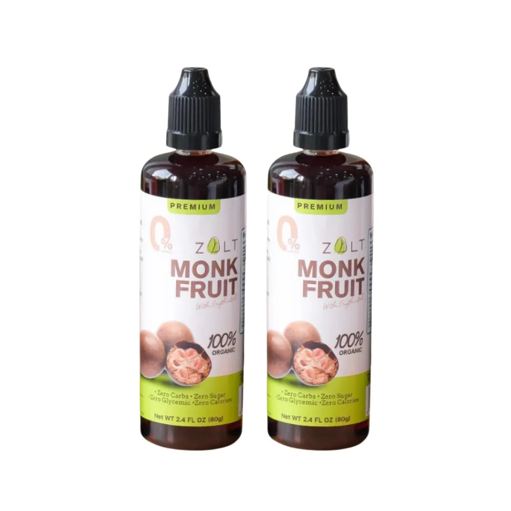 Zalt 100% Lo Han Guo syrup bottle showing the keto-friendly concentrated extract in a clear container.
