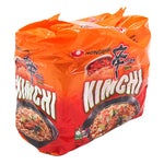 Nongshim Shin Ramyun spicy kimchi flavored dry noodle pack, 120g, in a vibrant package with noodles and kimchi images.