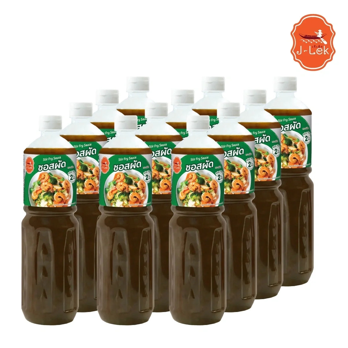 J-LEK stir-fry sauce bottle 550g, dry grocery product with a clear label, ideal for Asian cooking and flavorful stir-fry dishes.
