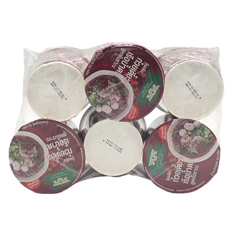 Double Dragon Instant Bean Vermicelli Boat Noodle Cup, dry grocery, 55g x6 pack, ready-to-eat Asian noodle snack.