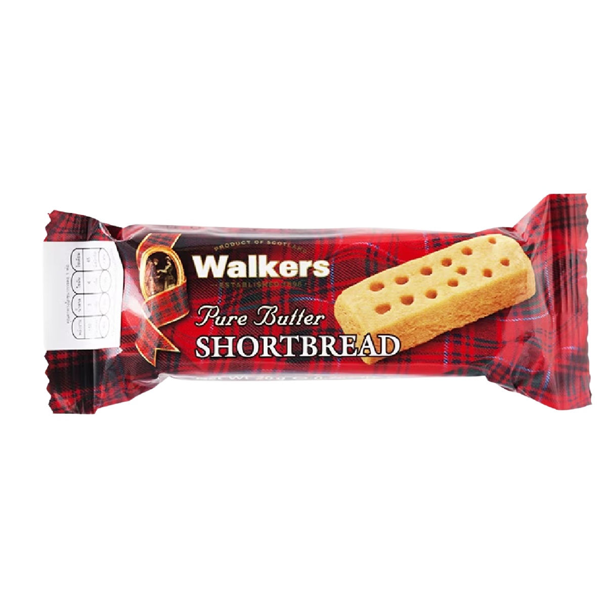 Walkers Shortbread Finger, classic confectionery snack with buttery, crisp shortbread biscuit fingers on a white background.