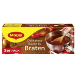 Maggi Delikatess Sosse f��r Braten, savory brown gravy sauce in a jar, ideal for enhancing roasted meat dishes.