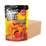 O-YUA Shrimp Chin Snack in Sweet Chili flavor, 22g, showing crispy shrimp snack pieces in a colorful package.