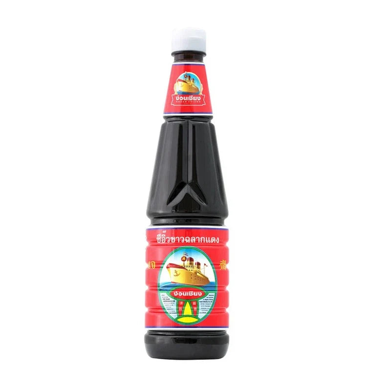 Nguan Chiang Mushroom Light Soy Sauce 700ml bottle, dry grocery product, with label displaying mushrooms and soy sauce branding.