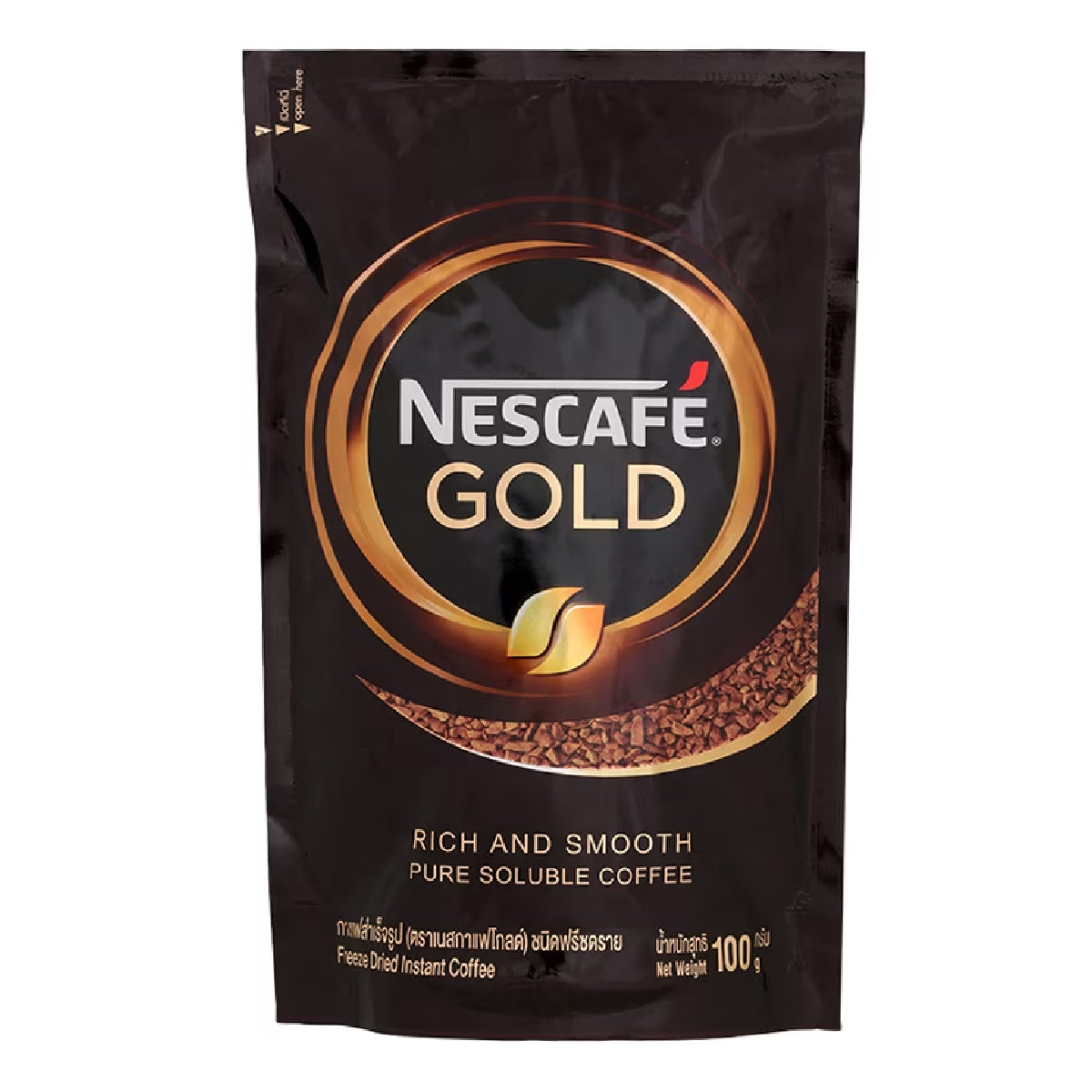 A steaming cup of Nescafe Gold coffee drink in a white mug, showcasing the rich, smooth coffee beverage.