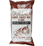 S & B Golden Curry Sauce Mix flakes with powder and beef bouillon in a dry grocery package, ready for cooking.