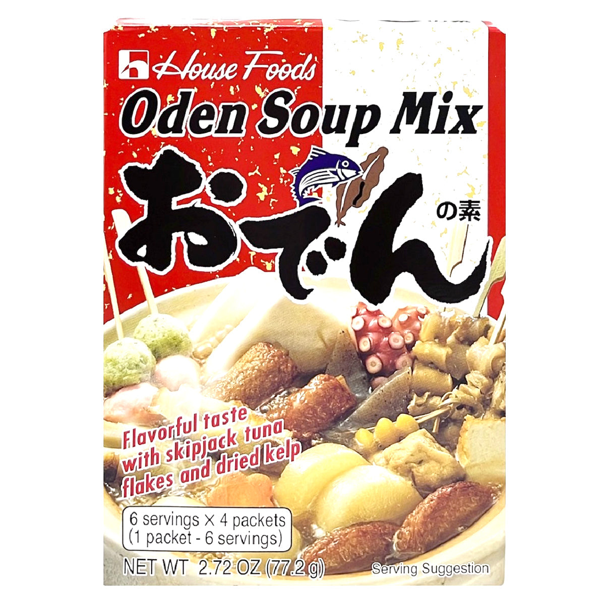 House Oden Soup Mix in a package, a grocery product for making traditional Japanese oden soup at home.