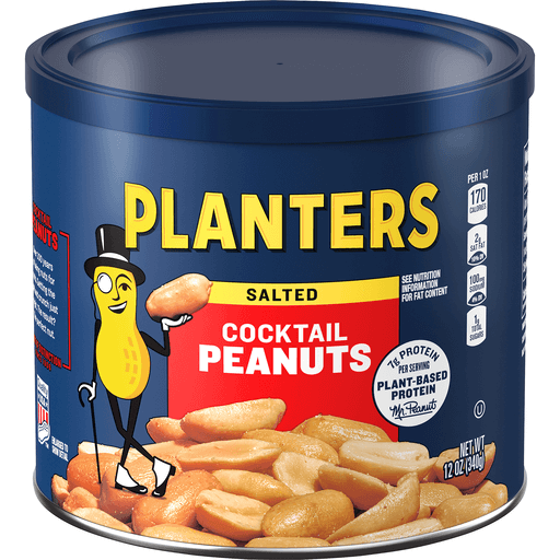 Planters Cocktail Peanuts Salted in a bowl, showing crunchy salted peanuts from the Planters snack brand.