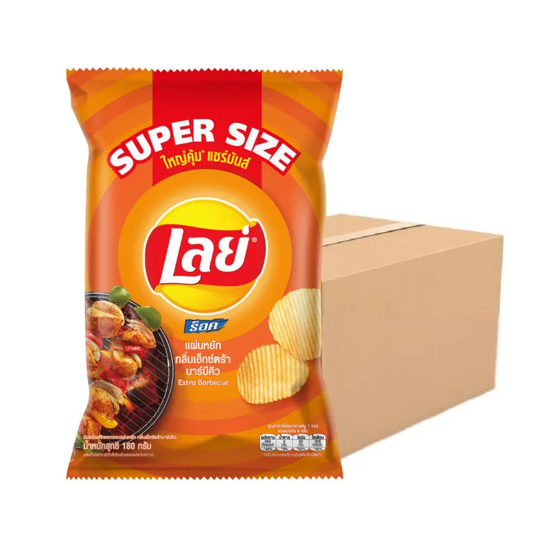 LAYS Rock Extra BBQ snacks, 180g package, showing crispy snack chips with BBQ seasoning in a colorful bag.