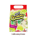 Grinny Pectin Gummy Star snacks in grape and lychee flavor, showing colorful star-shaped gummies in 15g packets.