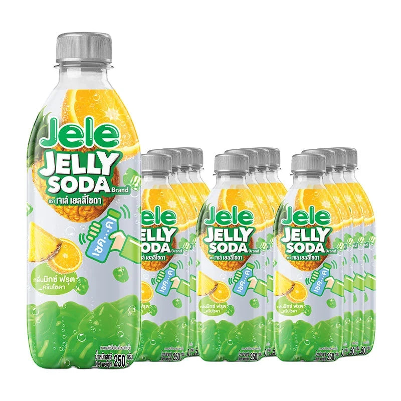 Jele Jelly Soda Mixed Fruit Cream Flavour snack pack, 12 packs of 250g each, colorful fruit-flavored confectionery.