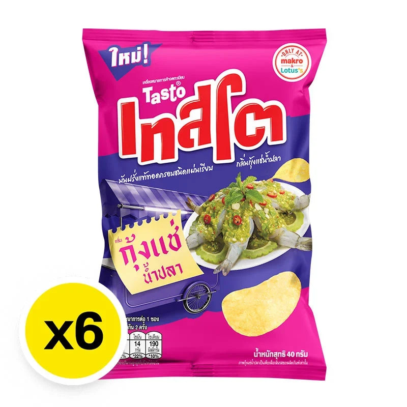Tasto Potato Chip Shrimp Snacks in Fish Sauce, 40g packs, crispy shrimp chips from Tasto, perfect for savory snack lovers.
