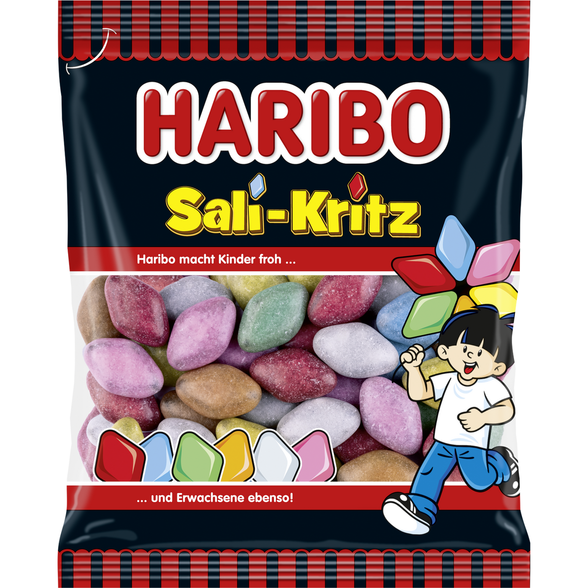 Haribo Sali-Kritz licorice candy in colorful packaging, a popular confectionery snack with salty and sweet flavors.