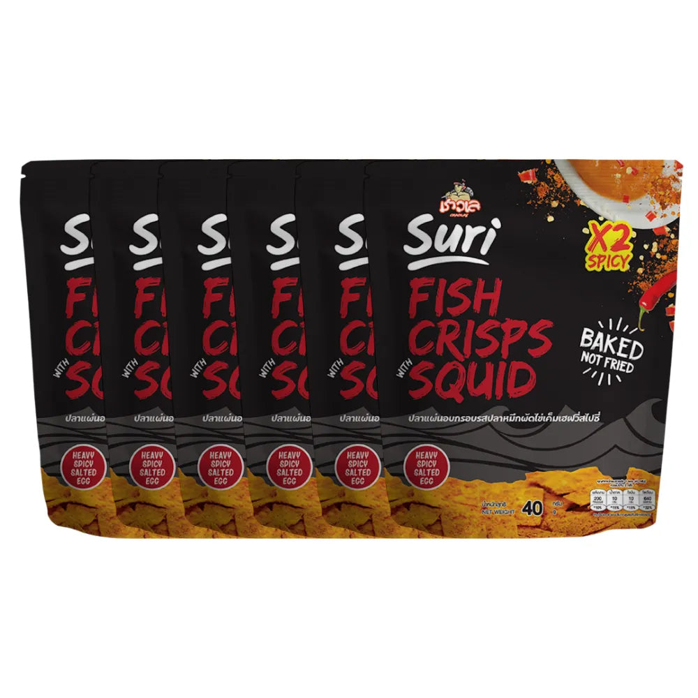 Chaolay Fish Crisps with Squid, 40g pack, showing crispy snack with squid flavor in a colorful packaging.