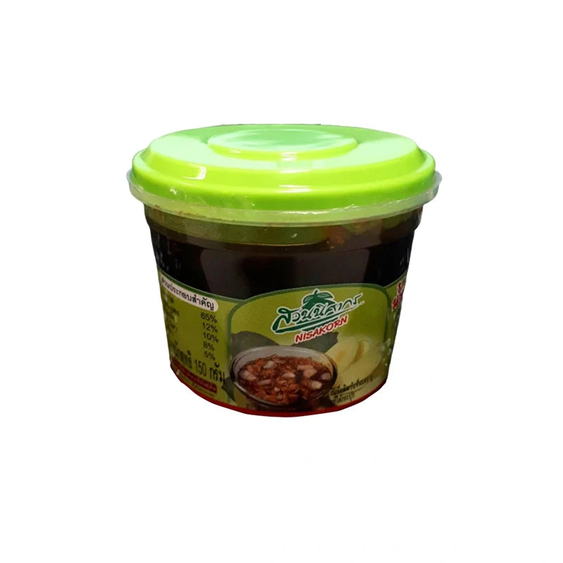 Makro Sweet Fish Sauce 150g bottle, showcasing the clear glass container with the dark, savory fish sauce inside.