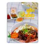MAE NOI Fried Chili Bean Paste 80g jar, showing the vibrant red chili bean paste in a clear container, used in Asian cooking.