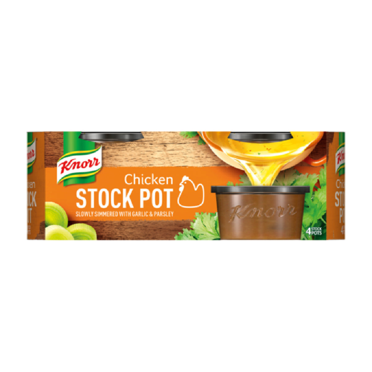 Knorr Chicken Stock Pot in a grocery package, showing the product's label and packaging for cooking and broth preparation.